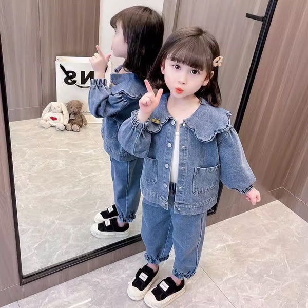 طقم بناتي جينز ازرق كاجول